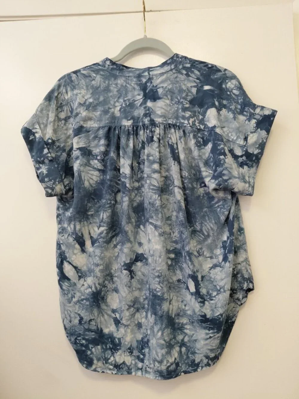 Cloth & Stone X Anthropologie Tye Dye Top Short Sleeve Tencel Small Blue White - Picture 5 of 7